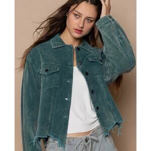 POL Trucker Jacket Corduroy Raw Hem Real Pockets Short Size Medium Oversized